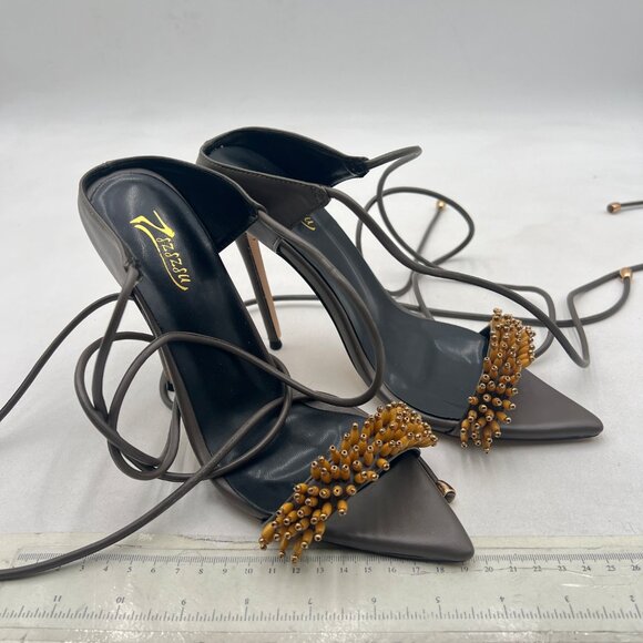 Zszszsu Grey Open Toe Sandals High Heels Ankle Strap Self-tie Elegant Dress Shoe - Picture 4 of 8